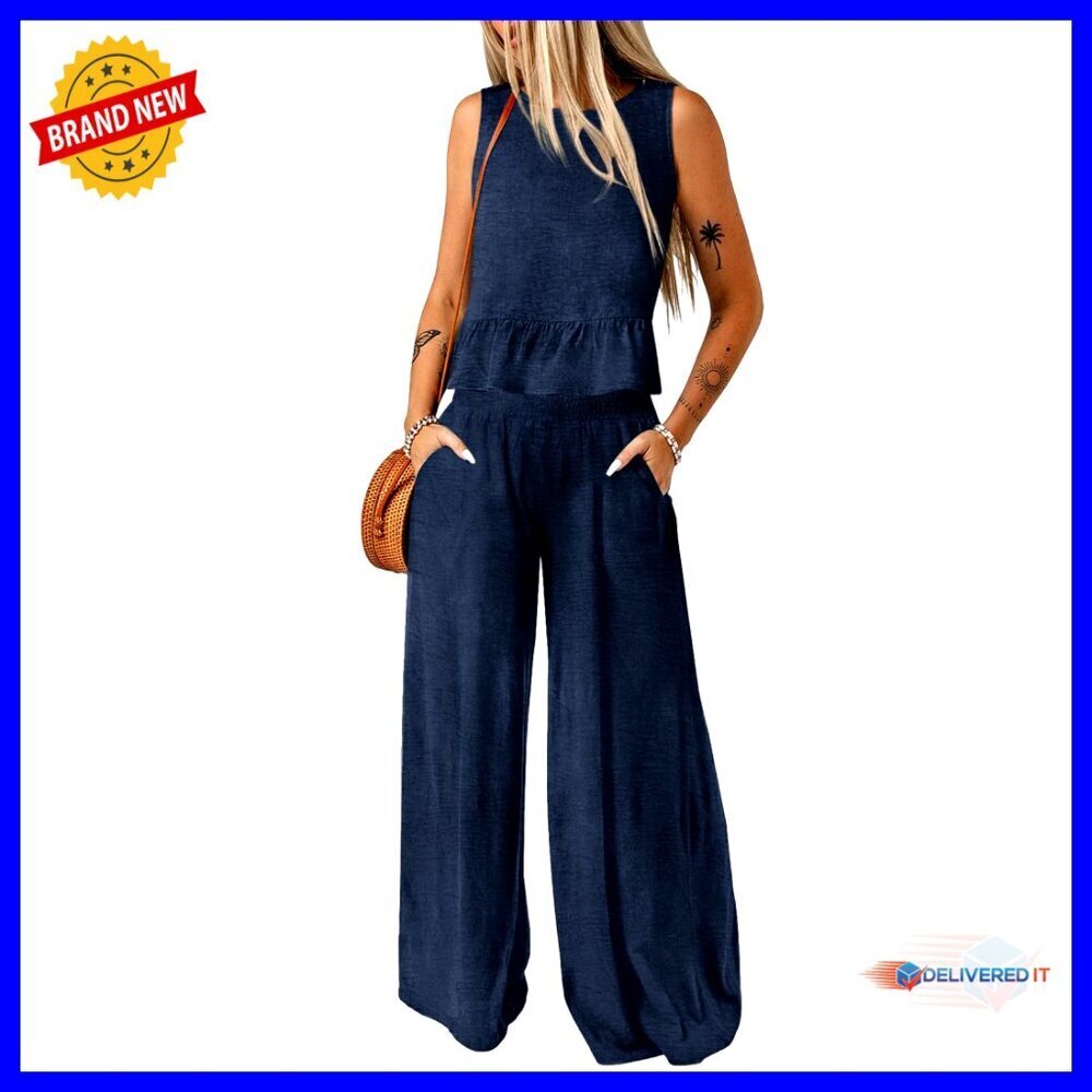 Sleeveless Tank Top Matching Set Elastic Waist Wide Leg Pants Y2K Chic